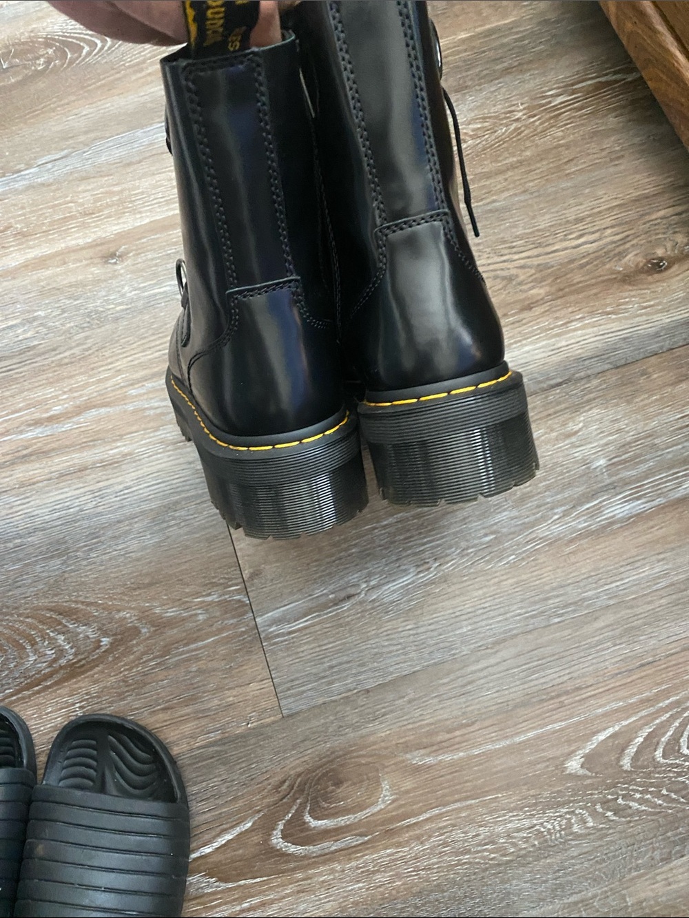 Dr. Martens Black Leather Combat Boots with Silver Toe Caps - Picture 3 of 5